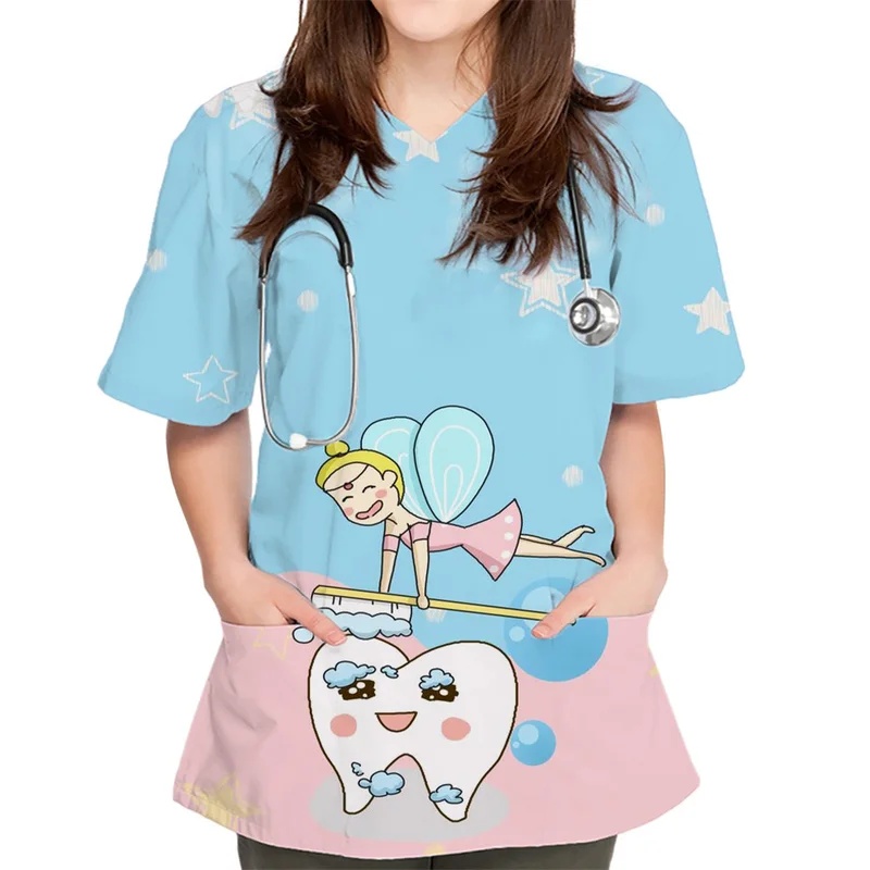 Medical Lab Officer - Pakaian Kerja Medis Wanita Motif Kartun
