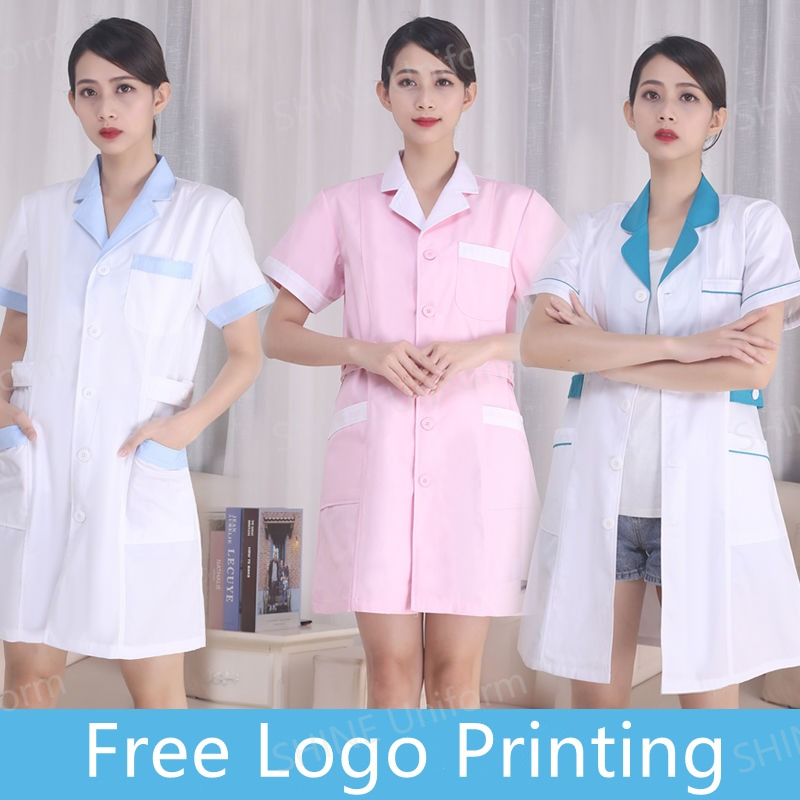 Seragam Perawat Putih Lengan P - Medical Lab Logo ulasan dan harga